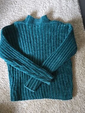 Teal Ribbed Mock Neck Women's Sweater